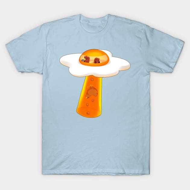 U.F.E. - Unidentified Frying Egg - Breakfast UFO Abducting Chicken T-Shirt by JunkSprout